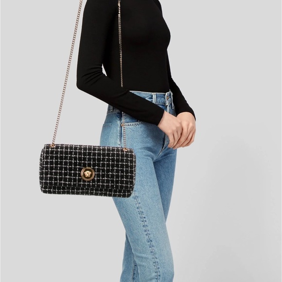 Versace Black and White Tweed Shoulder Bag - Picture 1 of 5